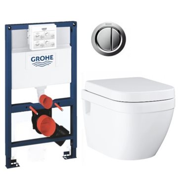 GROHE Euro Alt-i-1 Toiletpakke inkl. Sæde m/softclose, trykknap i krom & Cisterne 82cm